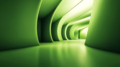 Nested Green Architectural Corridor with Curved Walls