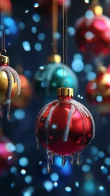 Melting glass ornaments with crystalline frost detail rendering.