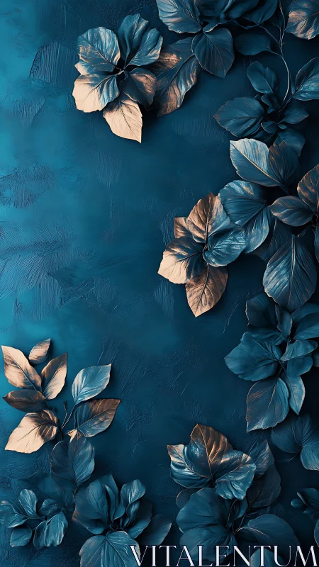 Metallic Foliage on Deep Teal Textured Background