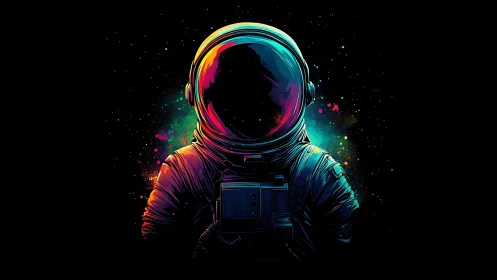 Neon astronaut portrait in high-contrast digital painting style.