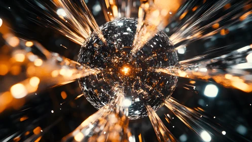 Futuristic energy sphere with glowing light streaks in digital art.