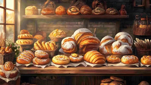 Bakery's Golden Hour: Where Crusty Dreams Stack Skyward