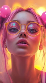 Close-up neon portrait renders hyper-detailed pink-haired subject