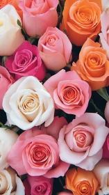 Multicolor Rose Bouquet: Chromatic Floral Arrangement Study.