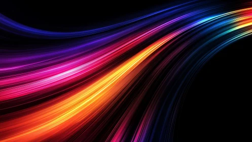 Chromatic light trails curving across deep black void.