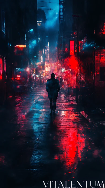 Neon rainwalker crossing a midnight circuit of wet echoes.