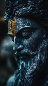 Serene stone deity with golden mark and quiet, gentle grace.