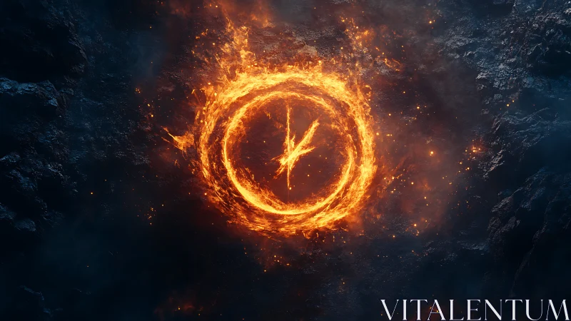 Incandescent Portal: Luminous Ring of Flame in Subterranean Cavern