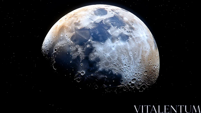 Lunar surface close-up under high-contrast telescopic lighting.