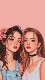 Digital portrait of two girls with stylized lighting and soft shading