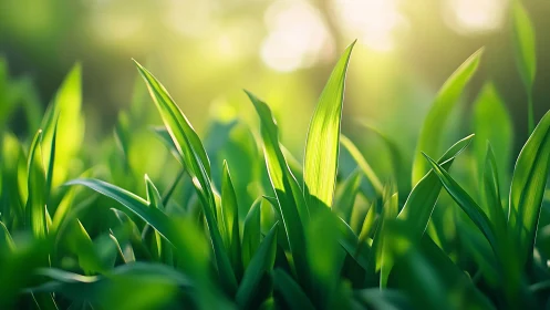 Sunlit monocot foliage under shallow depth-of-field optics.