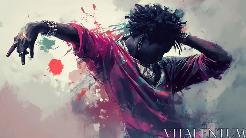 Dynamic dancer in mid-gesture with expressive splatter brushwork