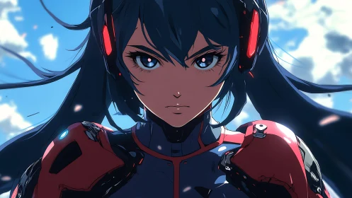 Skybound mecha pilot locks on with storm-bright resolve.