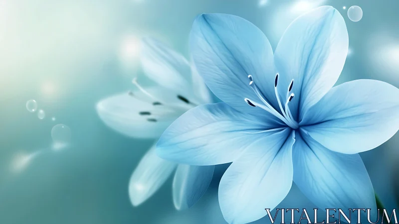Delicate Blue Flower with Soft Focus Bokeh and Luminous Atmosphere