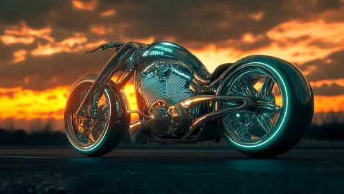 Sunset street cruiser glowing with futuristic chrome curves.