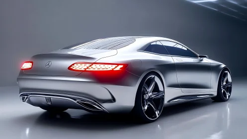 Silver coupe glides like liquid chrome through studio light
