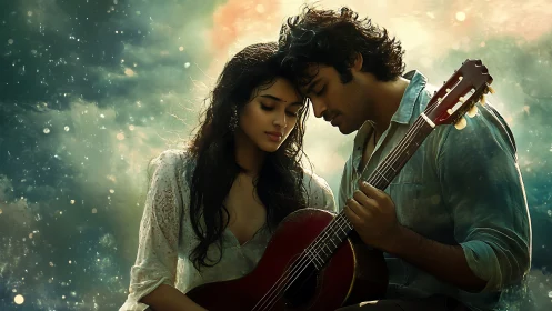 Couple with Guitar in Ethereal Light