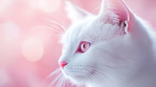 Porcelain-coated feline with chromatic heterochromia-adjacent rose ocular tissue.