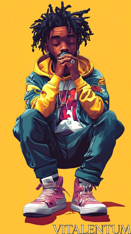 Vector street portrait in vibrant complementary color blocking.