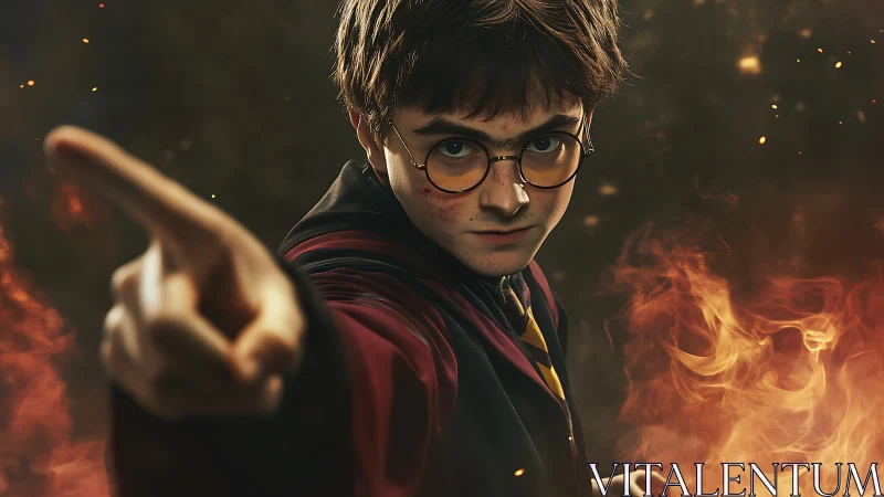 Young fire-wielding wizard casts a blazing, defiant spell.