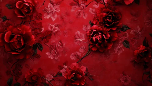 Dense Rose Floral Composition: Monochromatic Red Texture Study with Depth Layering