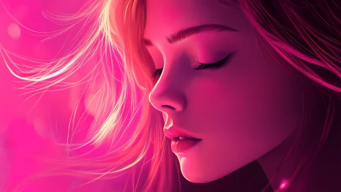 Sunlit silence in pink: a dreamy portrait in soft glow.