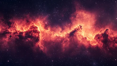 Fiery cosmic nebula glows against a deep star-filled void
