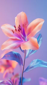Luminous Pink Lily Against Gradient Purple Blue Background