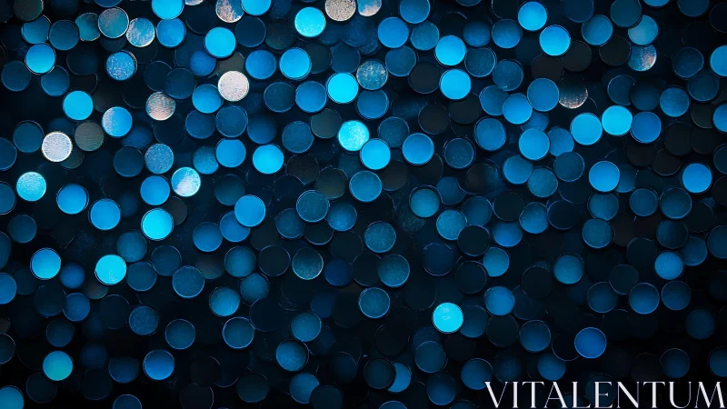 Abstract blue bokeh circles background with shimmering light effect.