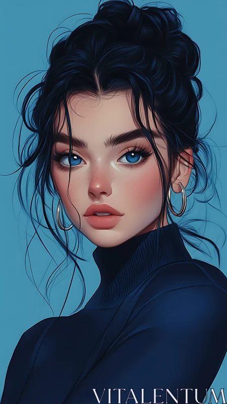 Blue eyed portrait merges soft gradients with clean lines.