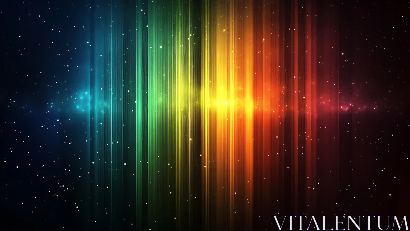 Vertical spectrum light bands over deep starry space.