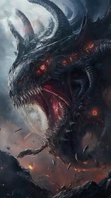 Colossal demonic dragon emerging from fiery chasm.