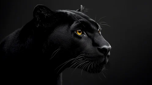 Obsidian Gaze: Panther's Luminous Golden Stare Into Darkness.