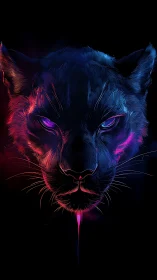 Neon Lion Face Portrait with Glowing Eyes.