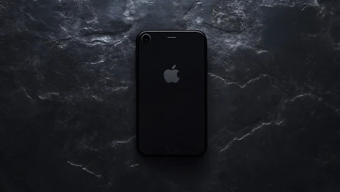 Black iPhone on Textured Stone Background Surface