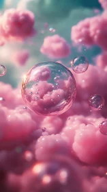 Cotton candy clouds cradling dreamy floating bubbles.