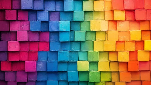 Multicolored cubic blocks arranged in horizontal spectrum.