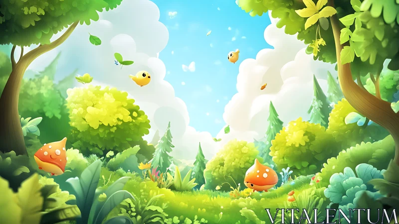 Whimsical Forest Ecosystem: Digital Illustration with Magical Flora.