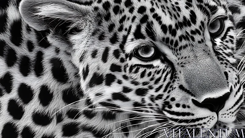 Snow leopard face in black and white high contrast detail