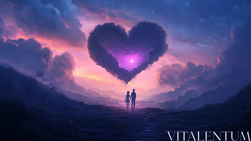 Two Souls Beneath a Glowing Heart-Shaped Cloud.
