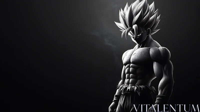 Shadowed anime warrior stands strong in dramatic light