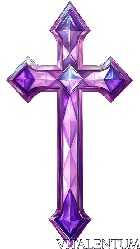 Radiant faceted purple crystal cross glows with inner light.