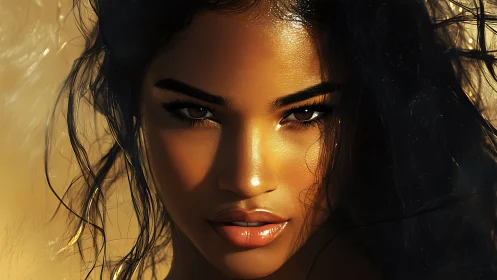 Hyperreal sunlit close-up portrait isolates intense female gaze