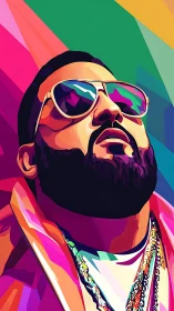 Chromatic vector portrait of bearded man in mirrored shades.