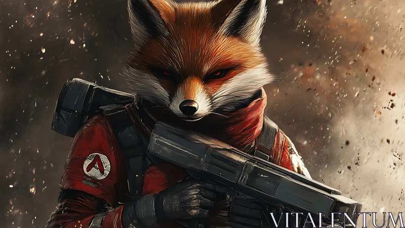 Battle-scarred space fox commando cradles a massive blaster.