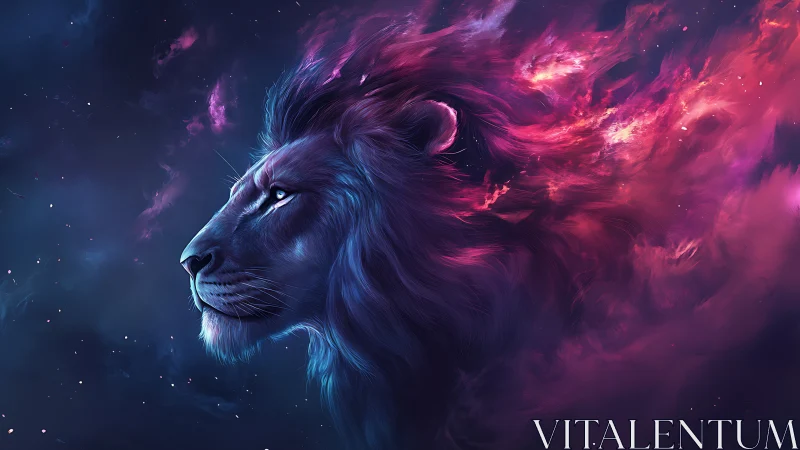 Nebular lion profile with chromatic plasma mane dynamics.