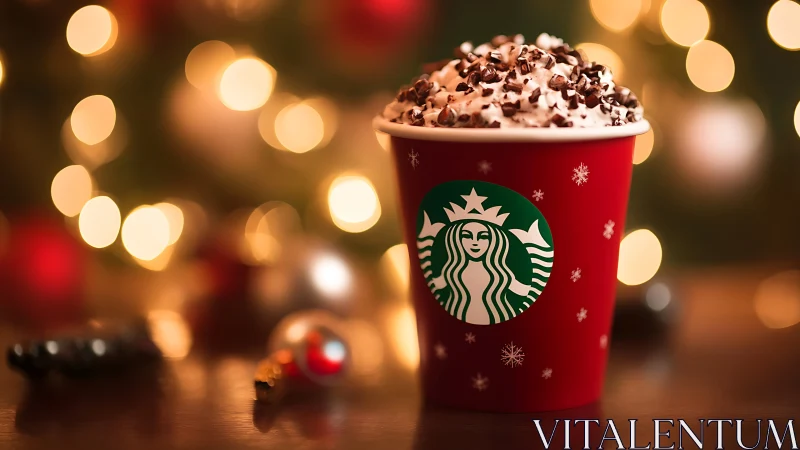 Holiday mocha crown rises amid glittering bokeh constellations