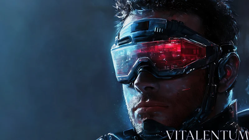 Neon-lit cyber warrior gazes forward with calm resolve