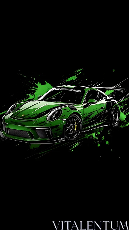 Green sports car illustration explodes with electric speed