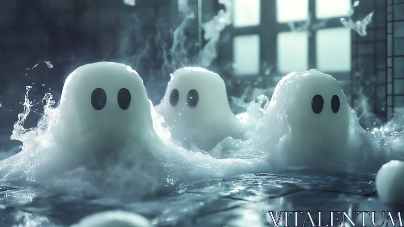 Render shows three translucent ghost-like blobs emerging from liquid